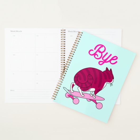 Roze kat schaatsen met grappige tekst planner (Display)