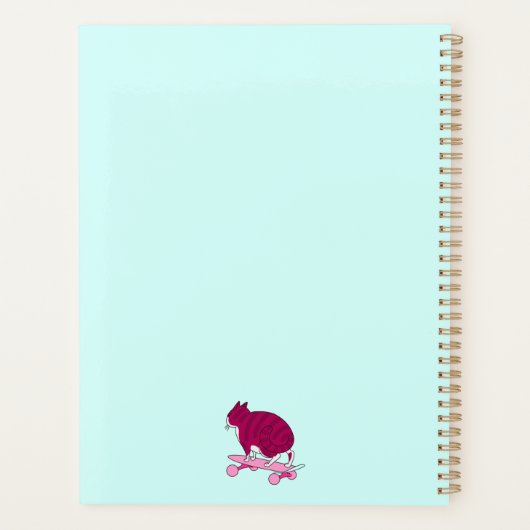 Roze kat schaatsen met grappige tekst planner (Achterkant)