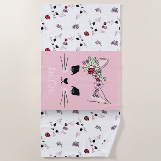 Roze kat strandlaken (Voorkant)