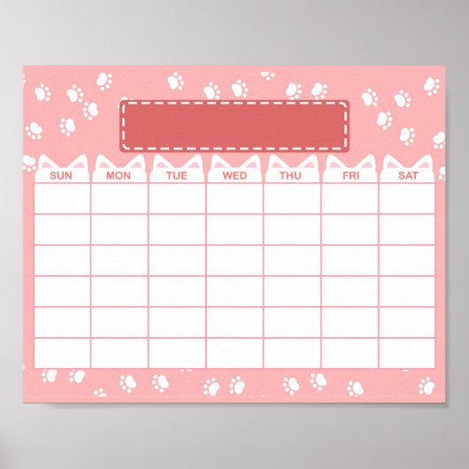 Roze kat thema Blank Maandelijks Agenda Poster (Voorkant)