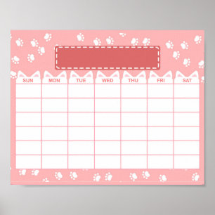 Roze Kat Thema Lege Maandkalender Poster