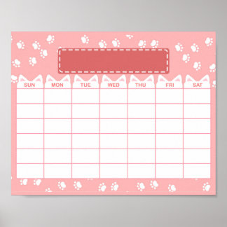 Roze Kat Thema Lege Maandkalender Poster