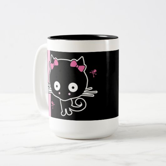 Roze Kat Tweekleurige Koffiemok (Voorkant links)