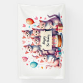 Roze Kat Verjaardag Viering Illustratie Spandoek (Verticaal)