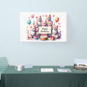 Roze Kat Verjaardag Viering Illustratie Spandoek (Beurs)