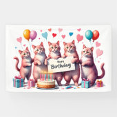 Roze Kat Verjaardag Viering Illustratie Spandoek (Horizontaal)