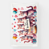 Roze Kat Verjaardag Viering Illustratie Spandoek (Verticaal)