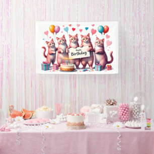Roze Kat Verjaardag Viering Illustratie Spandoek