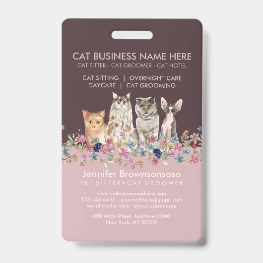 Roze Kat Zit Verzorgend Badge (Voorzijde)