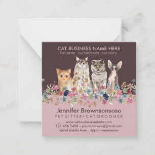 Roze Kat Zittende Trimsalon Huisdierenwinkel Servi Notitiekaartje