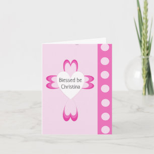 Roze katholieke doop dankkaart voor meisjes kaart