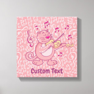Roze katje met Violin Canvas Afdrukken