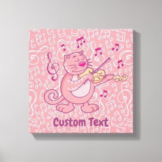 Roze katje met Violin Canvas Afdrukken (Voorkant)