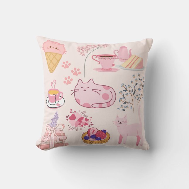 Roze Katjes Gezelligheid Kussen (Voorkant)