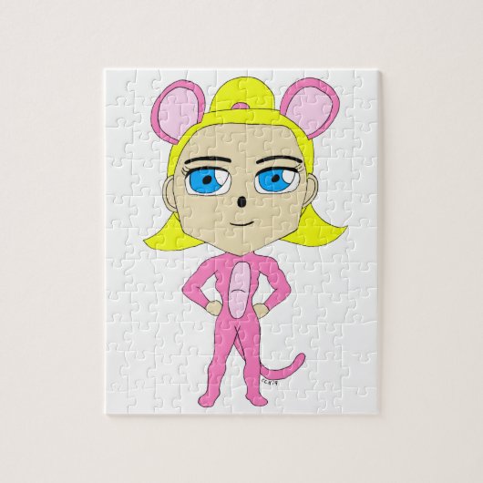 roze katmeisje     legpuzzel (Verticaal)