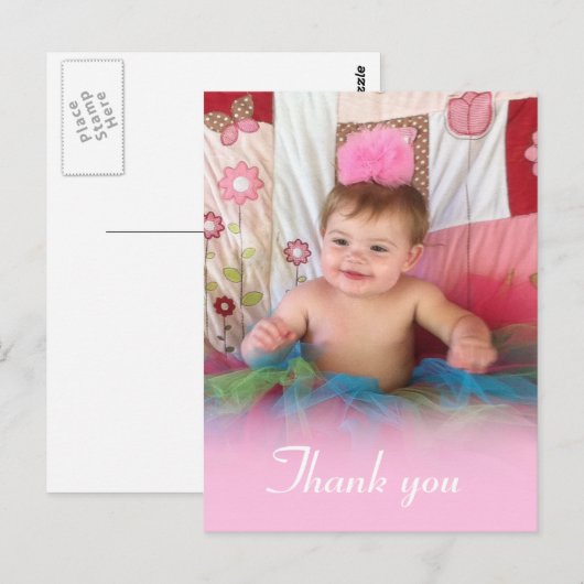 Roze Katoen Snoep: Afbeelding Dank u Briefkaart (Voorkant / Achterkant)