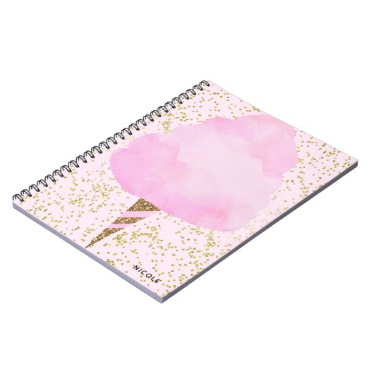 Roze Katoen Snoep & Goud Confetti Girly Sparkle Notitieboek (Linkerzijde)