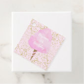 Roze Katoen Snoep & Goud Confetti Verjaardagsfeest Bedankjes Labels (In situ)