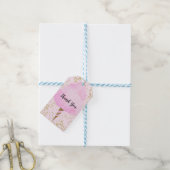 Roze Katoen Snoep & Goud Confetti Verjaardagsfeest Cadeaulabel (Met Touw)