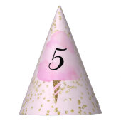 Roze Katoen Snoep & Goud Confetti Verjaardagsfeest Feesthoedjes (Voorkant)