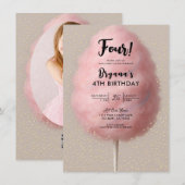 Roze Katoen Snoep Goud Confetti Verjaardagsfeest Kaart (Voorkant / Achterkant)