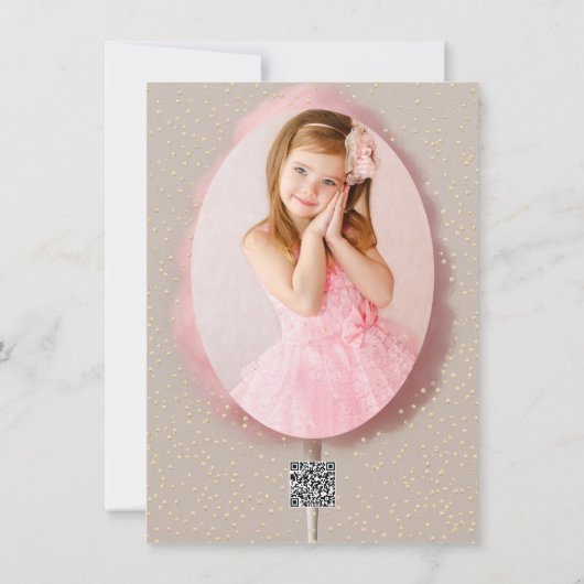 Roze Katoen Snoep Goud Confetti Verjaardagsfeest Kaart (Achterkant)