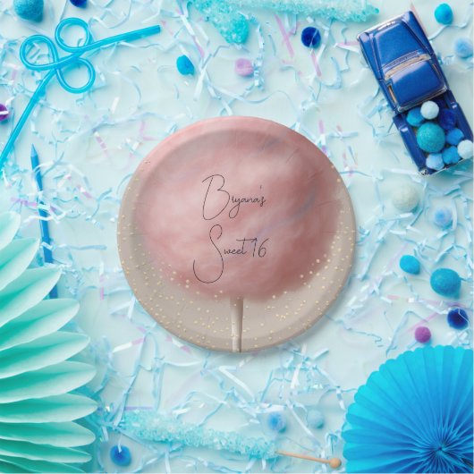 Roze Katoen Snoep Goud Confetti Verjaardagsfeest Papieren Bordje (Feest)