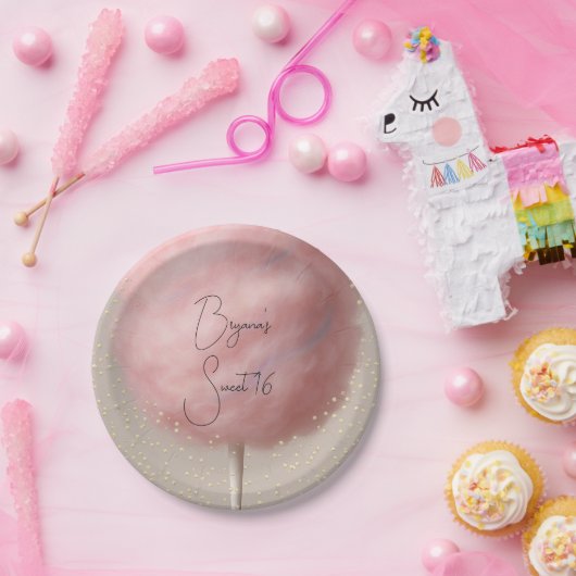 Roze Katoen Snoep Goud Confetti Verjaardagsfeest Papieren Bordje (Feest)