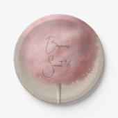 Roze Katoen Snoep Goud Confetti Verjaardagsfeest Papieren Bordje (Voorkant)