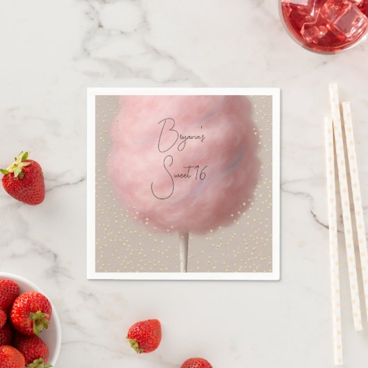 Roze Katoen Snoep Goud Confetti Verjaardagsfeest Servet (Insitu)