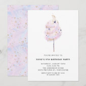 Roze Katoen Snoep met Gouden Sparkle Verjaardagsfe Kaart (Voorkant / Achterkant)