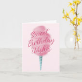 Roze Katoen Snoep Sweet Birthday Wishes Kaart (Gele Bloem)