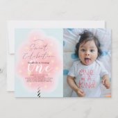 Roze Katoen Snoep Sweet Girl 1e Verjaardag Foto Kaart (Voorkant)