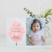 Roze Katoen Snoep Sweet Girl 1e Verjaardag Foto Kaart (Staand voorkant)