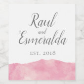 Roze Katoen Snoep Waterverf Bruiloft Wijn Label Wijn Etiket (Enkel label)