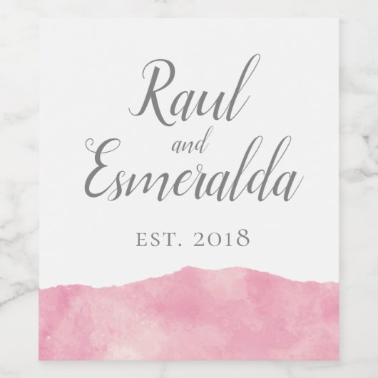 Roze Katoen Snoep Waterverf Bruiloft Wijn Label Wijn Etiket (Enkel label)