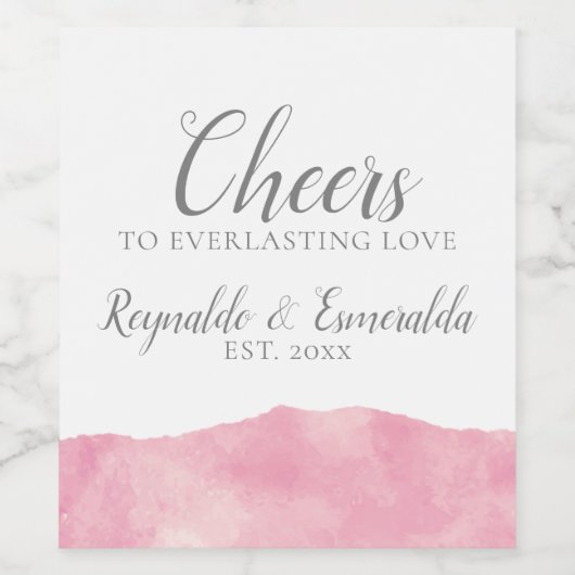 Roze Katoen Snoep Waterverf Bruiloft Wijn Label Wijn Etiket (Enkel label)