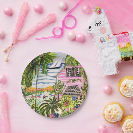 Roze katoen van de bay I Papieren Bordje (Feest)