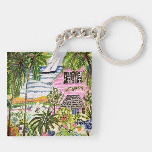 Roze katoen van de bay I Sleutelhanger (Achterkant)