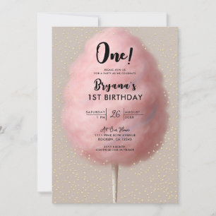 Roze Katoenen Candy Goud Confetti 1e Verjaardagsfe Kaart