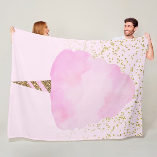 Roze katoenen Snoep & gouden glitter grillig plezi Fleece Deken (In situ)