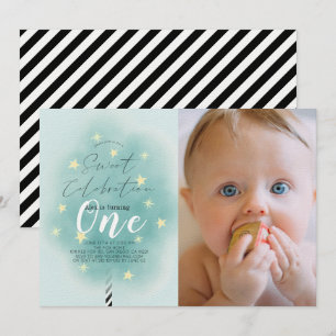 Roze katoenen Snoep Sweet Boy 1st Birthday Foto Kaart