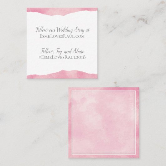 Roze katoenen Snoep Waterverf bruiloft kaart Vierkante Visitekaartje (Voorkant / Achterkant)