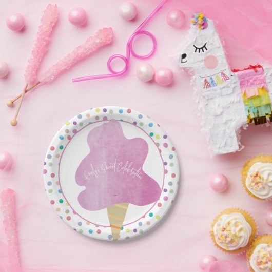 Roze katoenhoudend Snoep Birthday Party Waterverf Papieren Bordje (Feest)