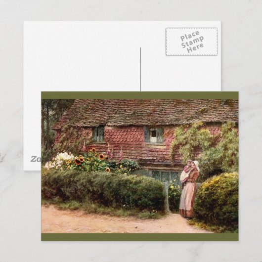 Roze katoenmoeder en kind briefkaart (Voorkant / Achterkant)