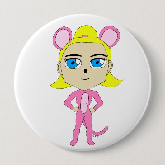 roze katster ronde button 4,0 cm (Voorkant)