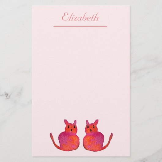 Roze kattebiefachtig schattig kat briefpapier (Voorkant)