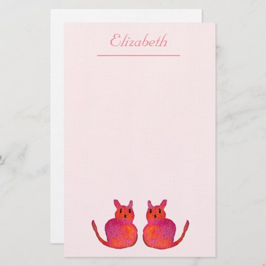 Roze kattebiefachtig schattig kat briefpapier (Voorkant / Achterkant)