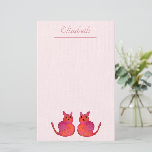Roze kattebiefachtig schattig kat briefpapier (Staand voorkant)