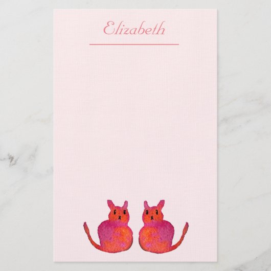 Roze kattebiefachtig schattig kat briefpapier (Voorkant)